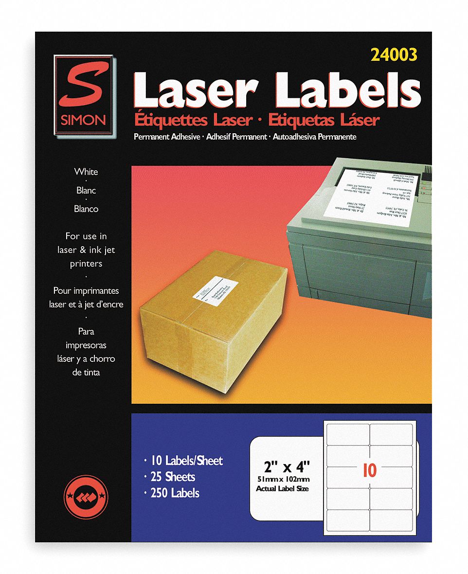 Laser Label, 2x4In, PK 25, White