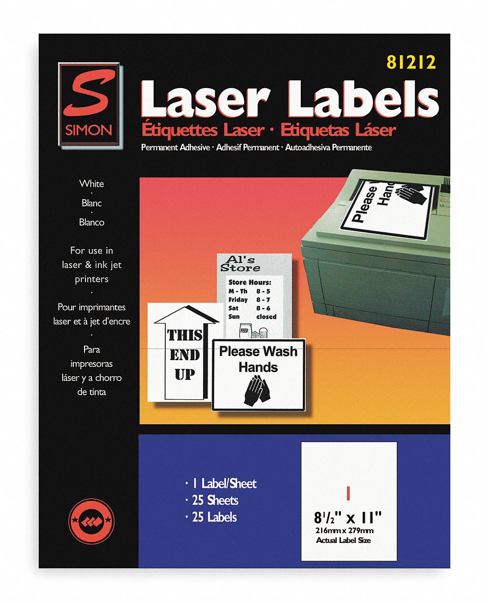Laser Label, 8 1/2X11In, PK 25, White