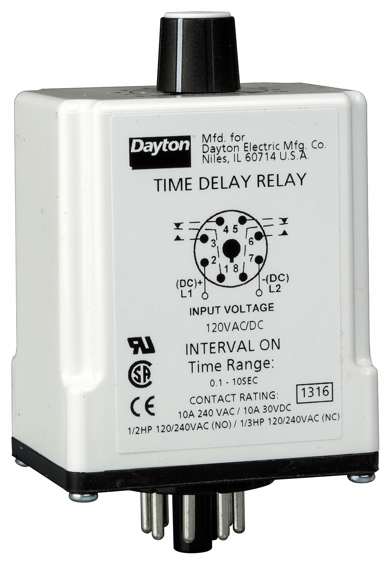 Relay, Time Delay, DPDT, On Delay, 8Pin