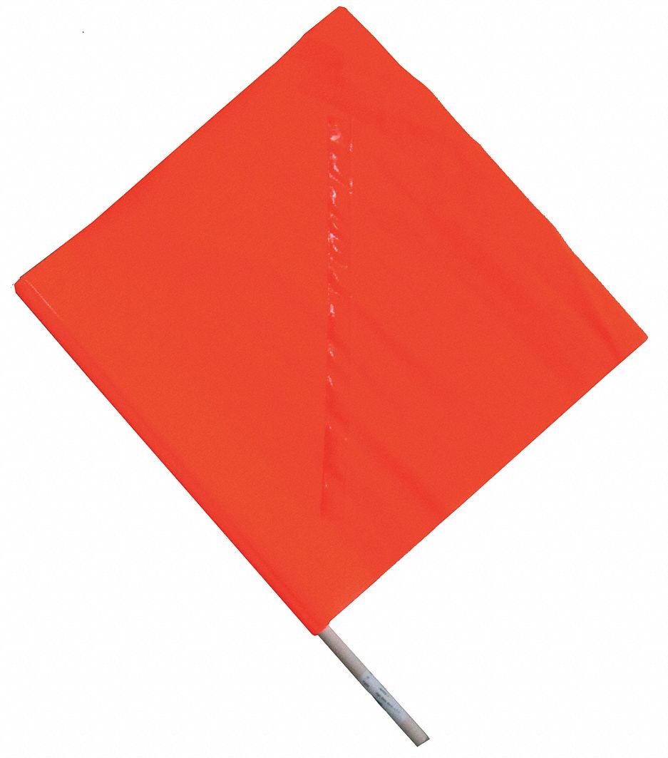 Handheld Warning Flag, Orange, 18x18In