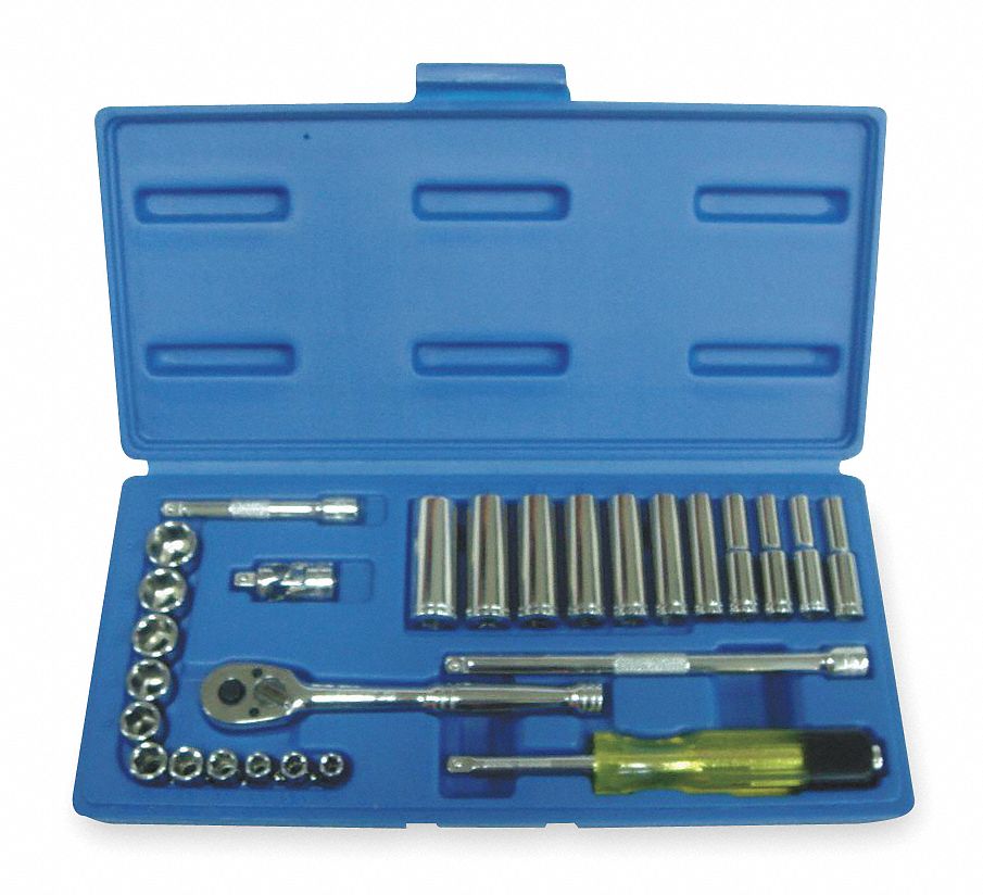 Socket Set, Metric, 1/4 In Dr, 27 PC