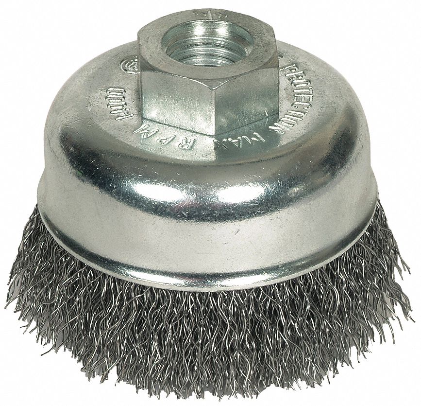 Crimped Cup Brush, 3 Dia, 0.014 Wire, Steel