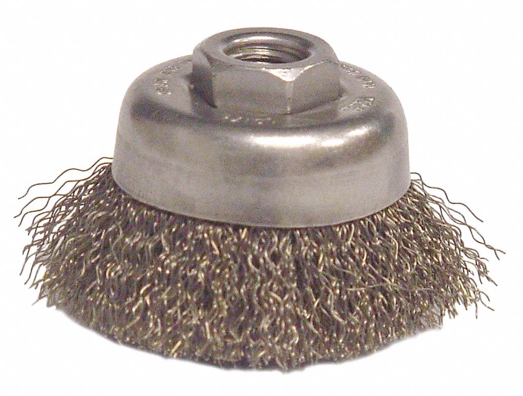 Crimped Cup Brush, 3 Dia, 0.014 Wire, Steel