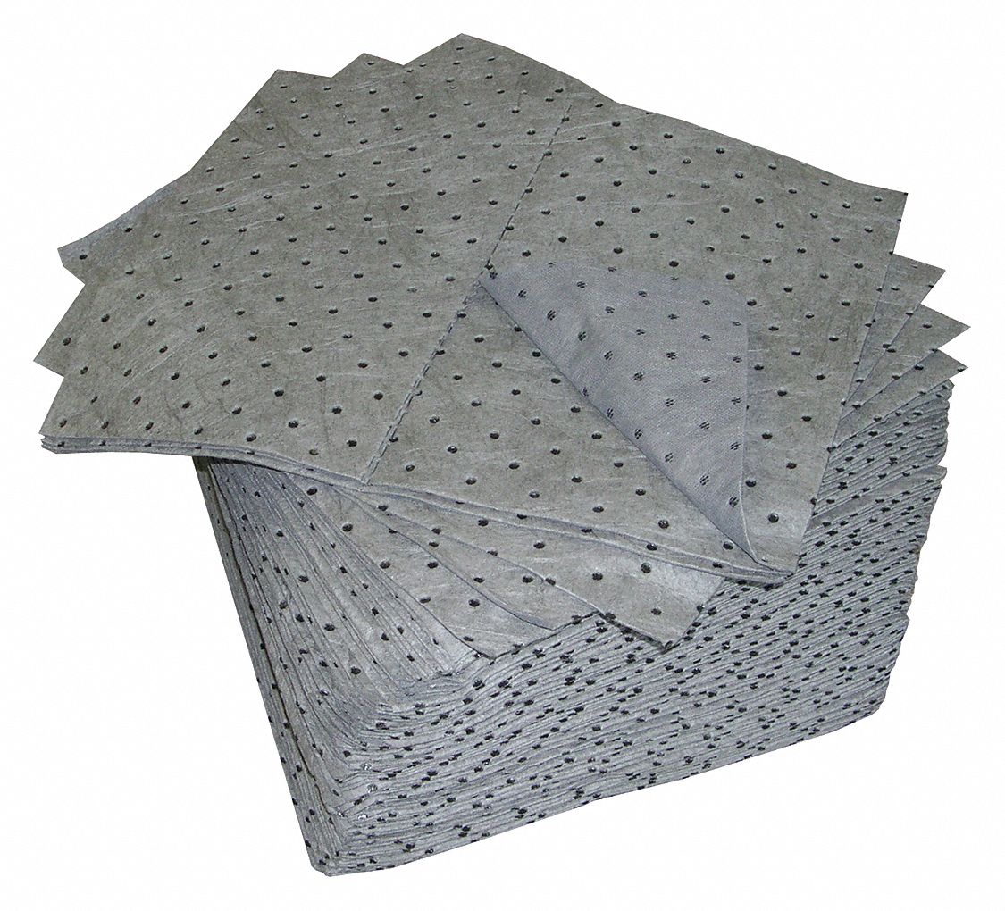 Absorbent Pads, 15 In. W, Gray, PK 100