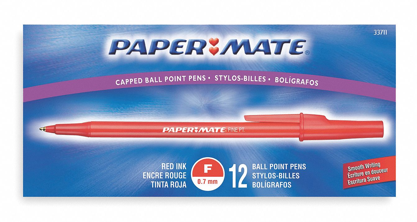 Ballpoint Pen, Stick, Fine, Red, PK 12