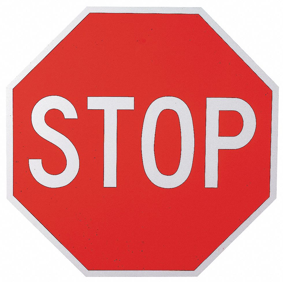 Traffic Sign, 36 x 36In, WHT/R, Stop, Text