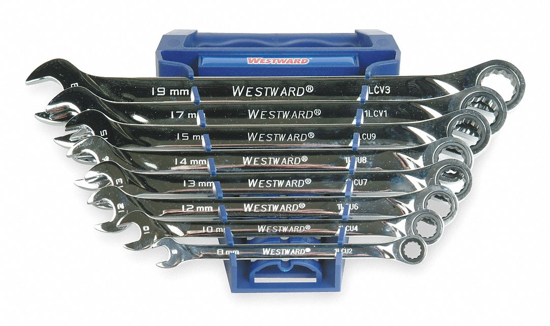 Ratcheting Wrench Set, Metric, 12 pt., 8 PC