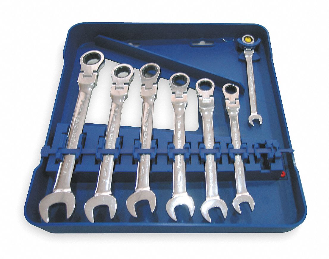 Ratcheting Wrench Set, SAE, 12 pt., 7 PC