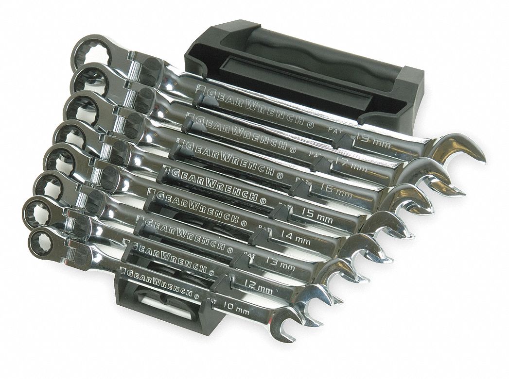 Ratcheting Wrench Set, Metric, 12 pt., 8 PC