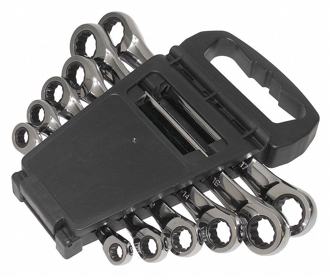 Ratcheting Wrench Set, Metric, 12 pt., 6 PC