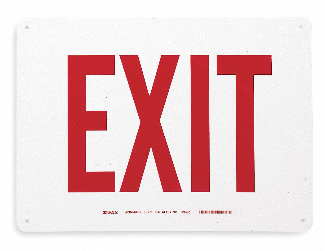 Exit Sign, 10 x 14In, R/WHT, Economy PLSTC