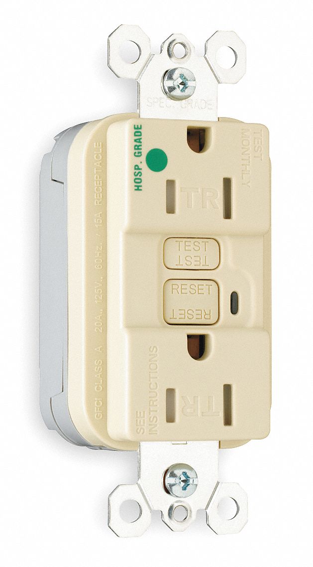 Recptacle, GFCI, Hospital Grade, 15A, Ivory