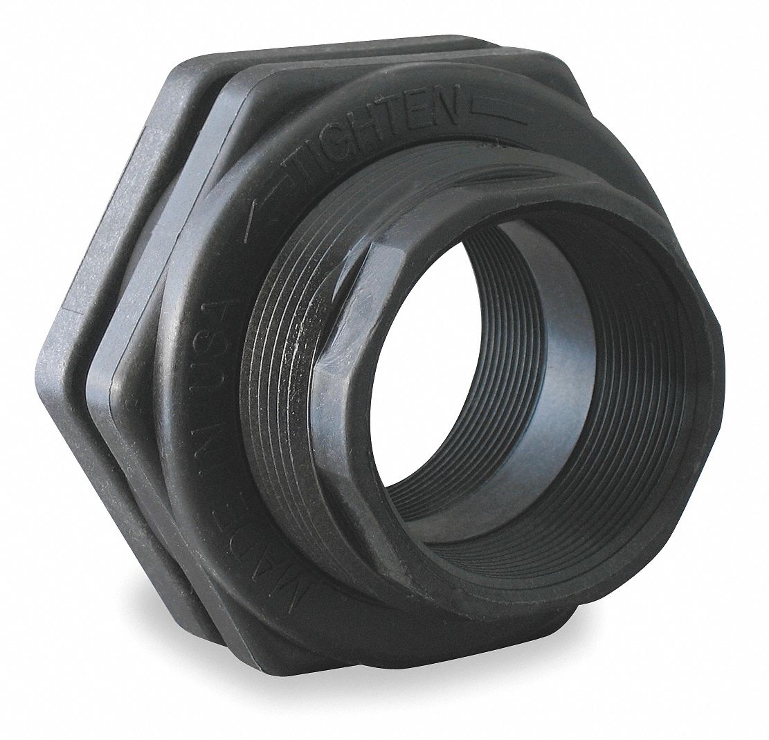 Bulkhead Tank Fitting, 3/4 In, Black, Poly