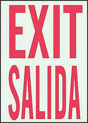 Exit Sign, 14 x 10In, R/WHT, Exit/Salida