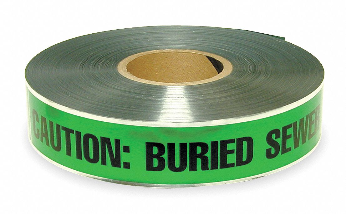 Detectbl Underground Tape, Grn/Blk, 1000ft