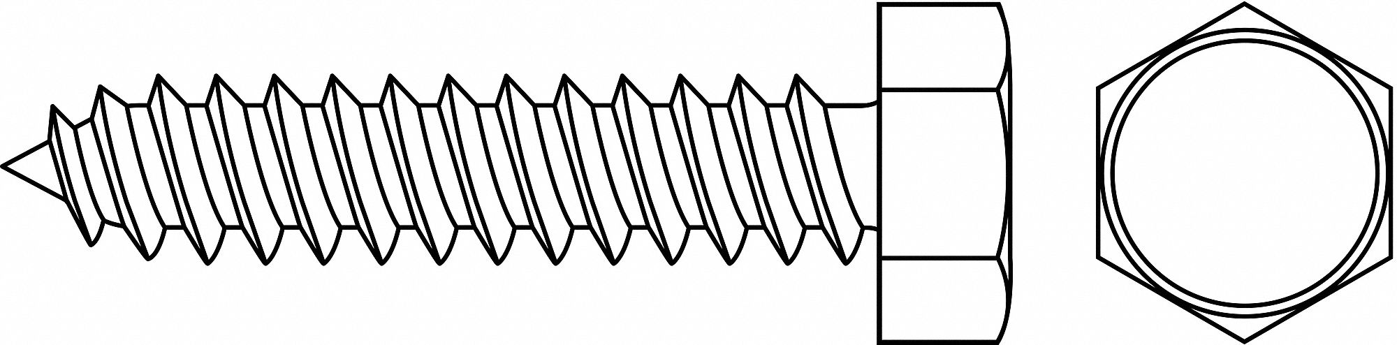 Metal Screw, Hex, #14, 2 In L, PK 1500