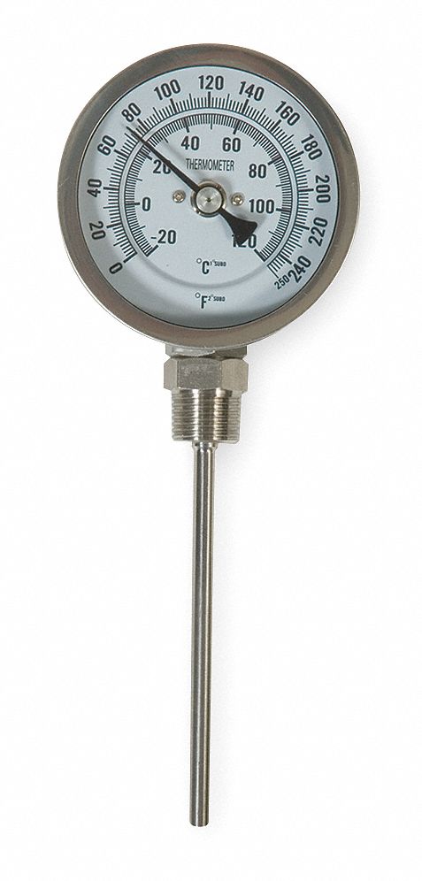 Bimetal Thermom, 3 In Dial, 0 to 250F