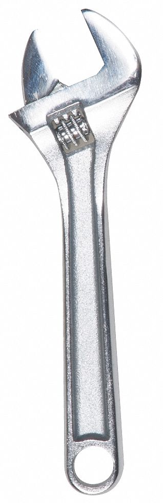 Adjustable Wrench, 12 in., Chrome, Plain