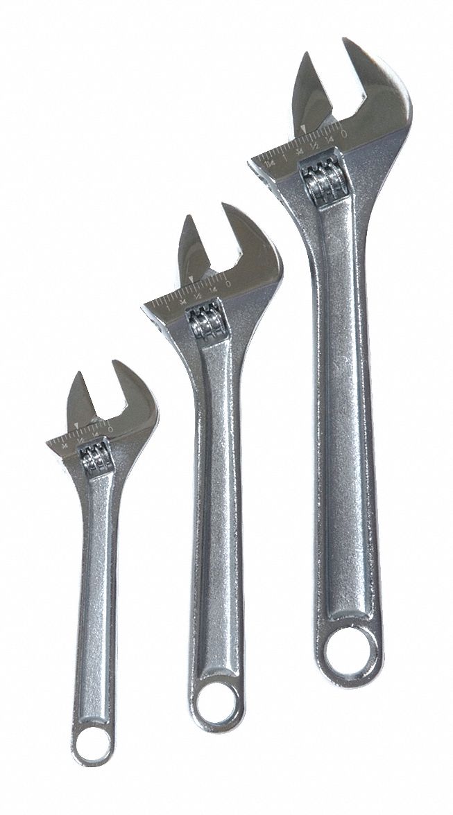 Adjustable Wrench Set, Chrome, 3 PC