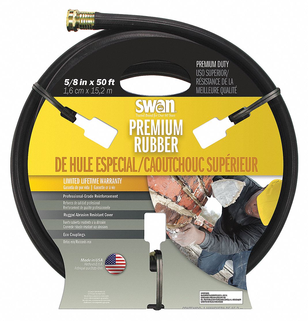 Water Hose, Rnfrcd Rubr, 5/8 In ID, 50 ft L