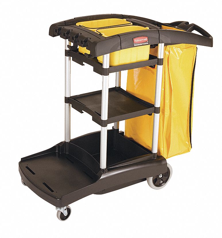 Janitor Cart, Black, Plastic/Aluminium