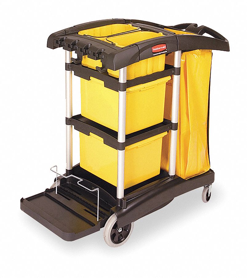 Microfiber Janitor Cart, Black, Plstc/Alum