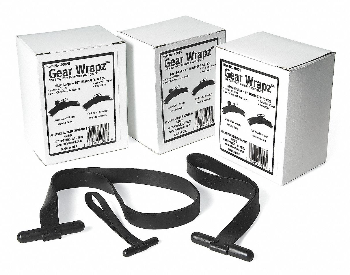 Gear Band, Lg, 10x19/32 In, Black, Pk 8