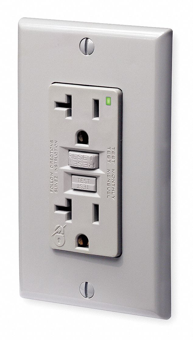 GFCI Receptacle, 20 Amps AC, 5-20R, Gray