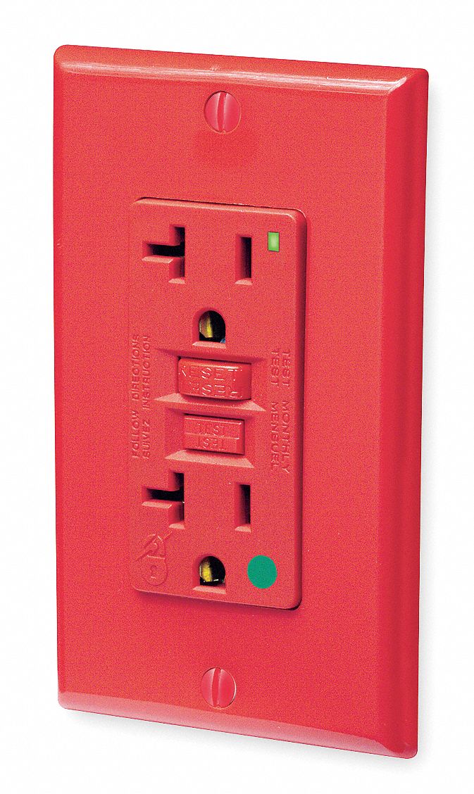 GFCI Receptacle, 20 Amps AC, 5-20R, Red