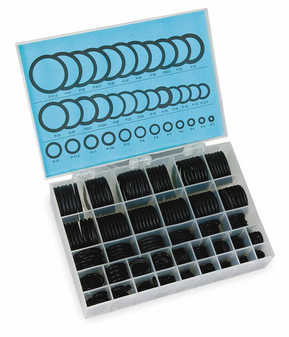 O-Ring  Assortment, Buna N, 380 Pcs, 36 Szs