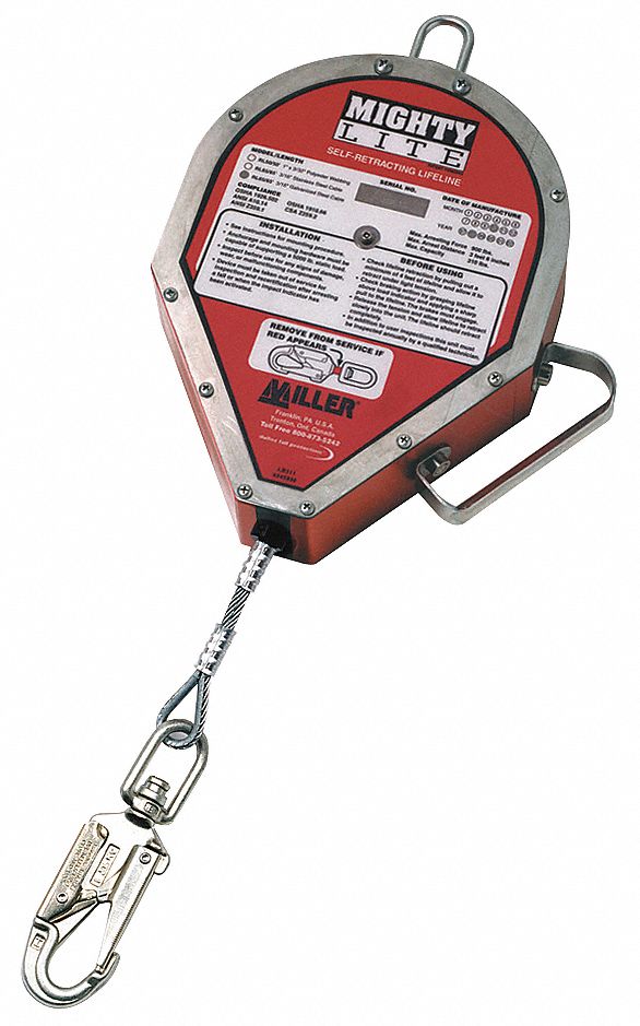Self-Retracting Lifeline, 100ft, Red, 400lb