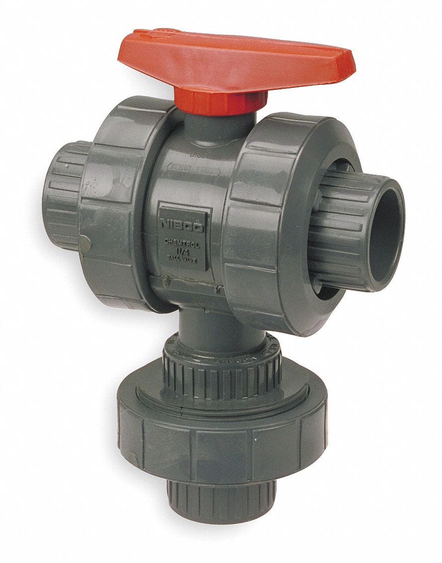 Ball Valve, Three Way, Socket, 1 In, PVC