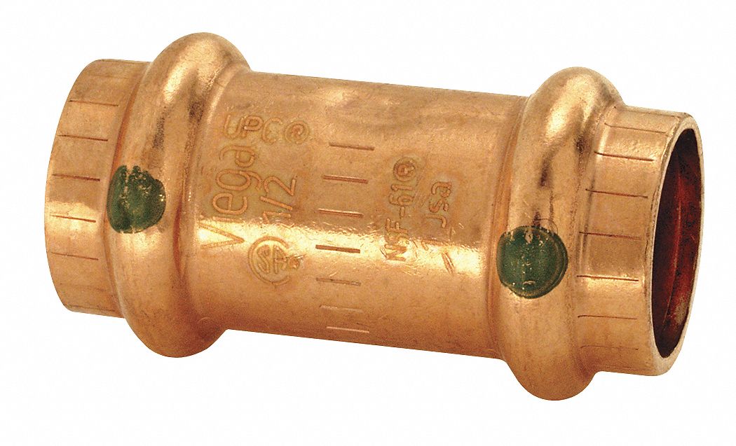 Coupling, With Stop, 1/2 In, Copper, 200 PSI