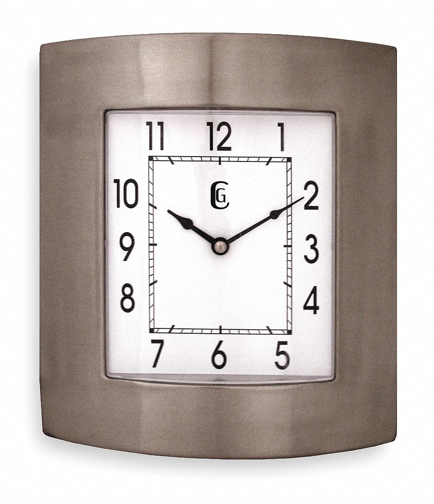 Quartz Clock, Square, Brushed Silver