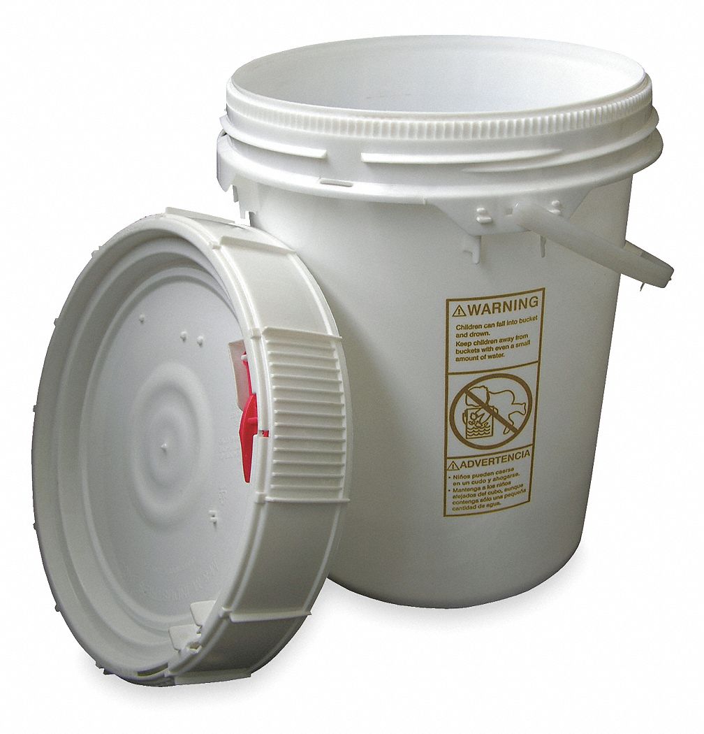 Plastic Pail, White, Cap 5 Gal, With Lid