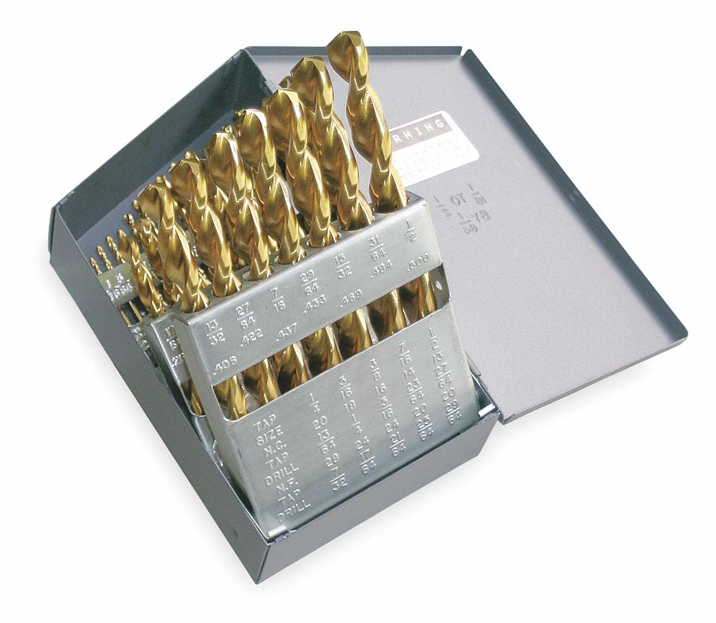 Jobber Drill Set, Parabolic, 29 PC, HSS, TiN