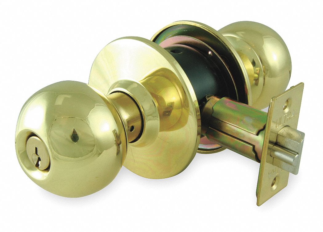 Knob Lockset, Medium Duty, Brass, Entry