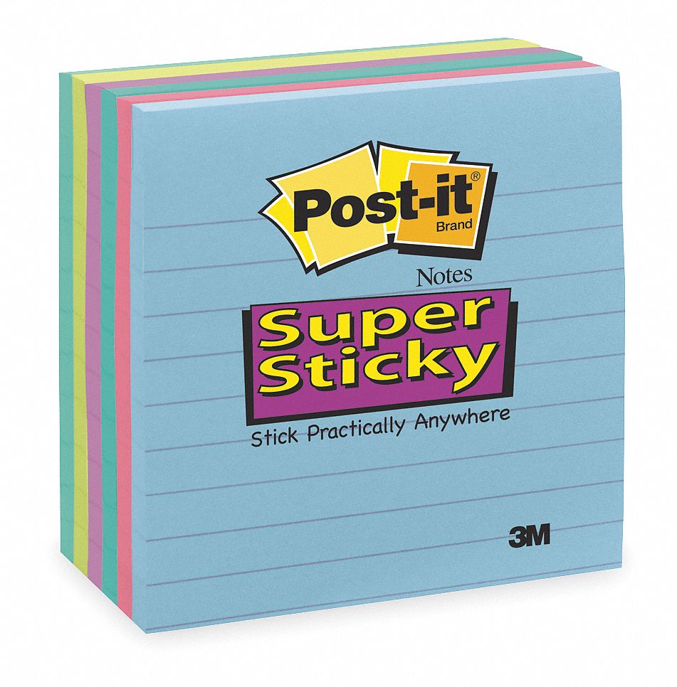 Sticky Notes, 4 x 4 In., Assorted, PK6