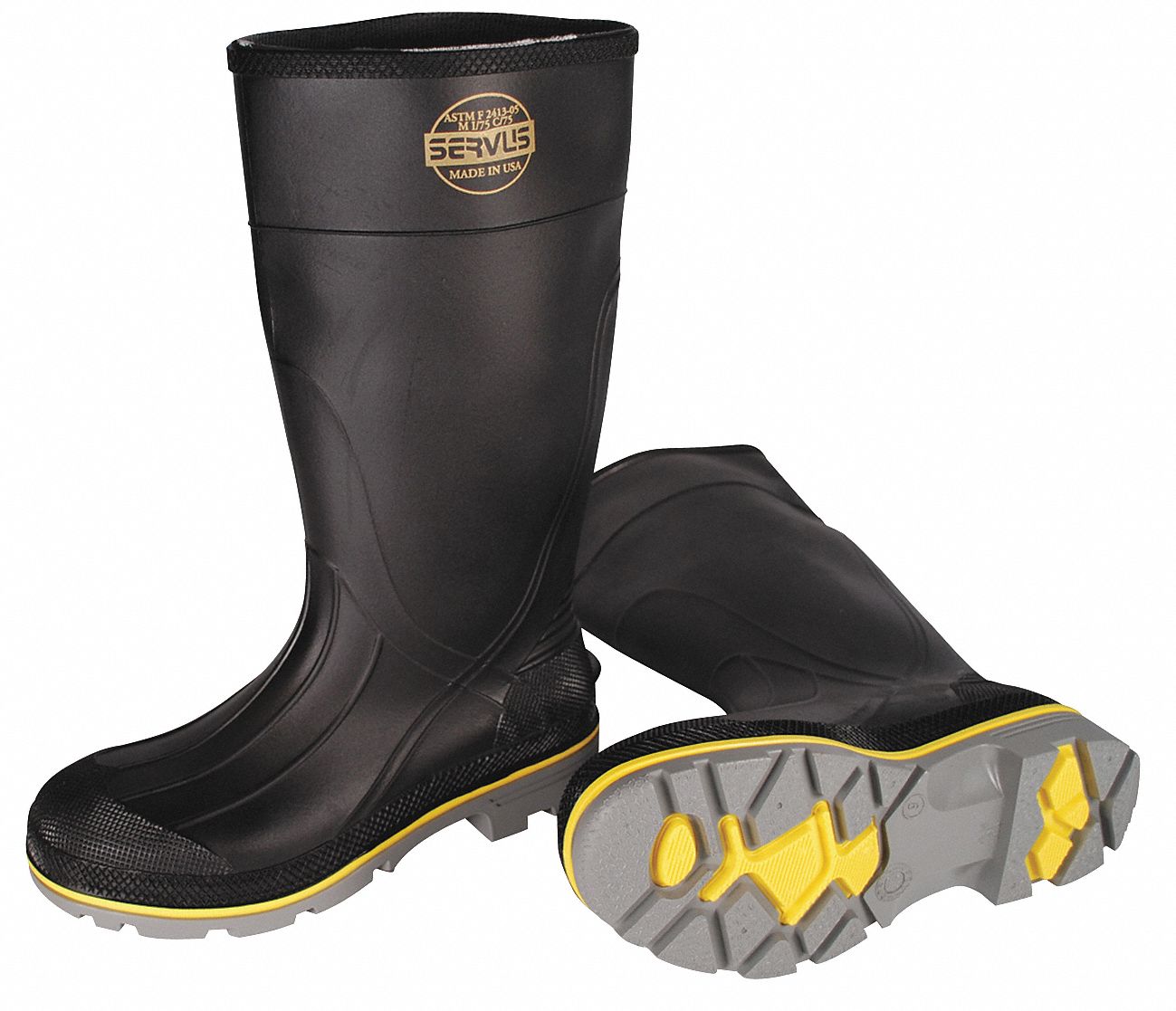 Knee Boot, Men, 9, Stl Toe, Blk/Ylw/Gry, 1PR
