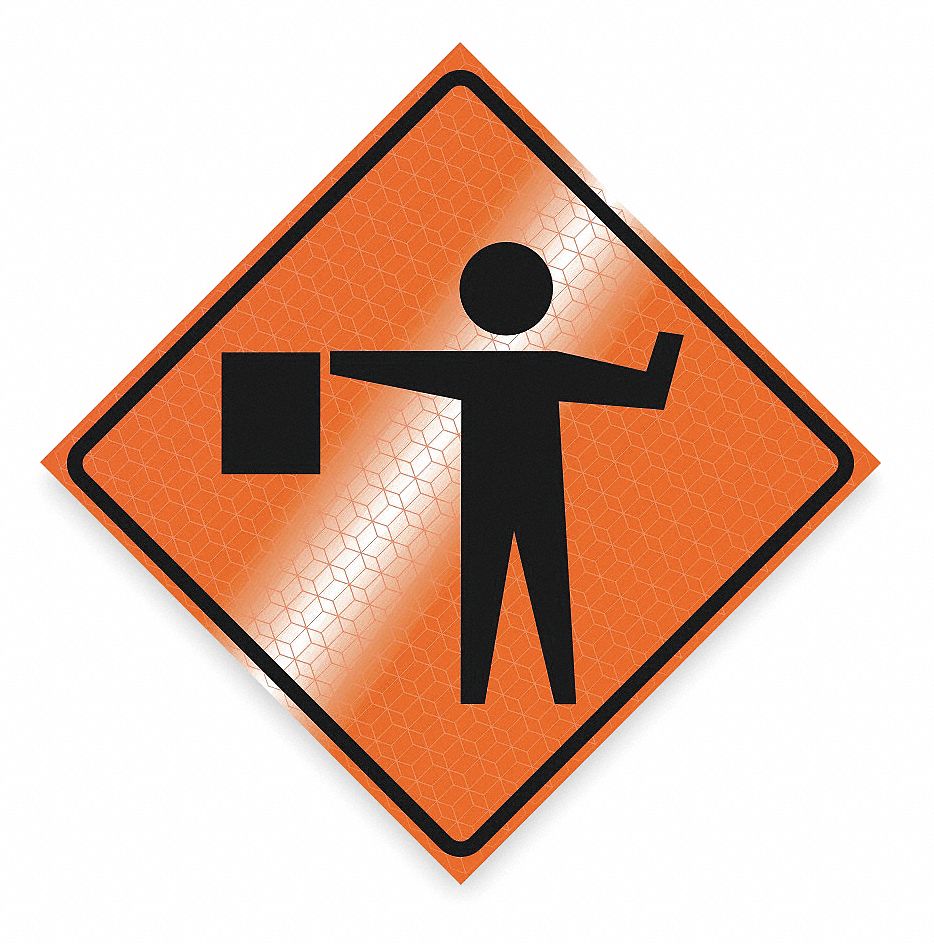 Traffic Sign, 48 x 48In, BK/ORN, SYM, MUTCD
