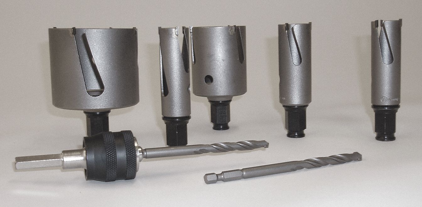 Carbide Hole Cutter Set, 1-2 1/4 In, 8 Pc