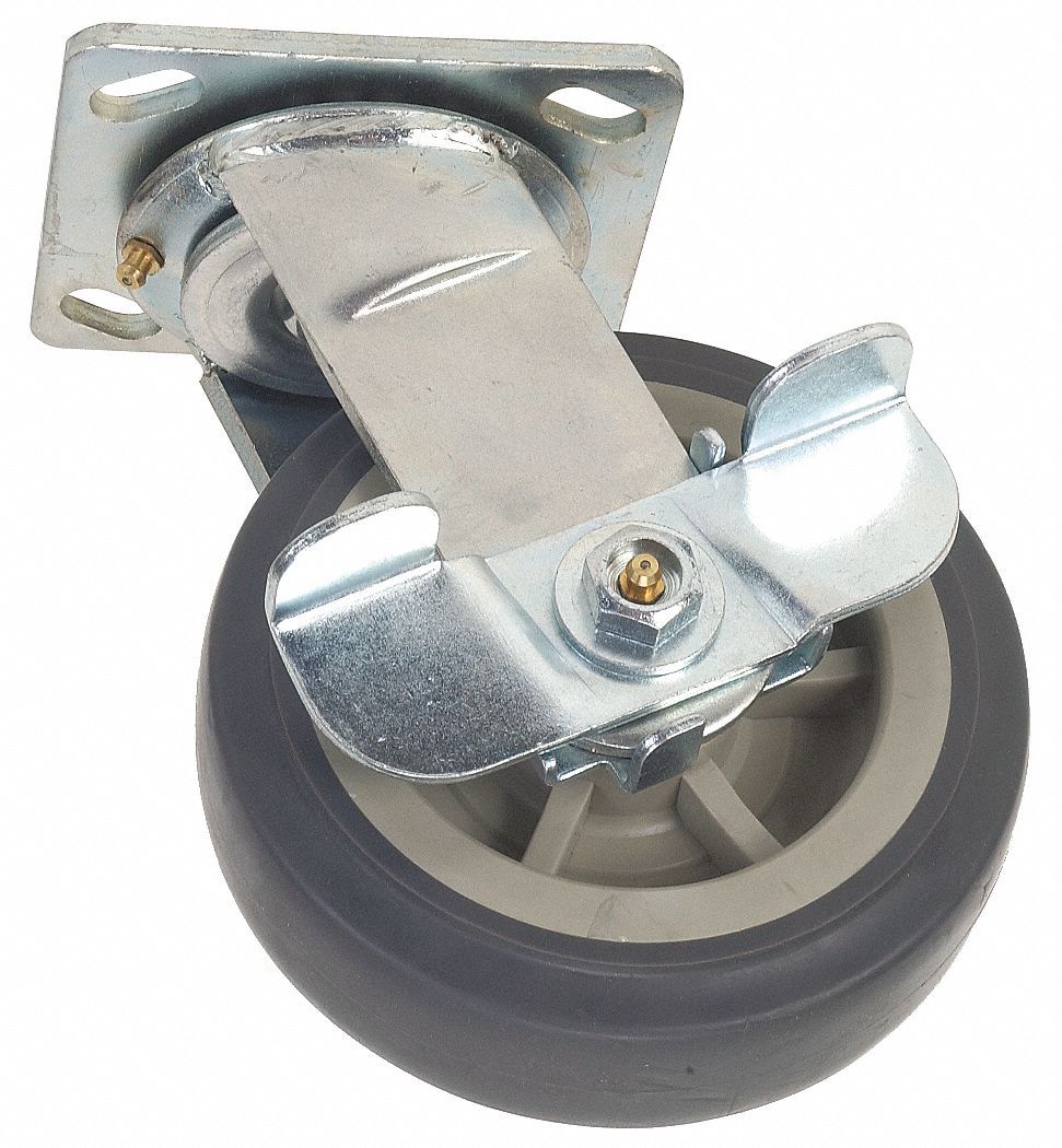 Swivel Plate Cstr w/Brke, 400 lb, 5 In Dia