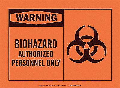 Warning Biohazard Sign, 7 x 10In, BK/ORN