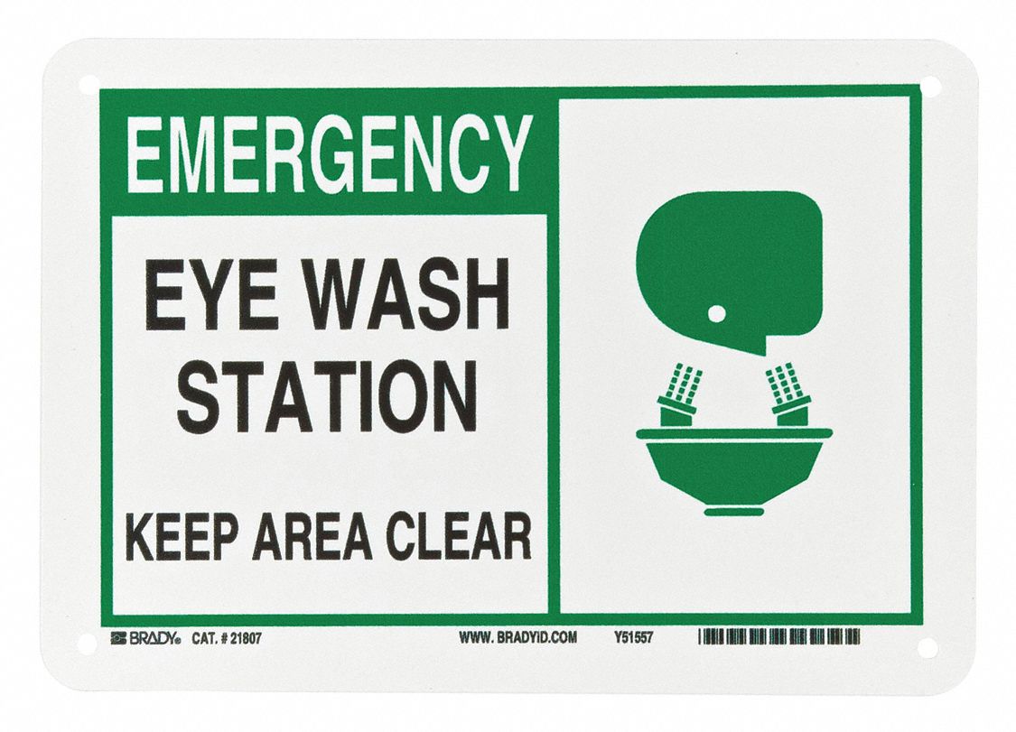 Eye Wash Sign, 7 x 10In, GRN and BK/WHT