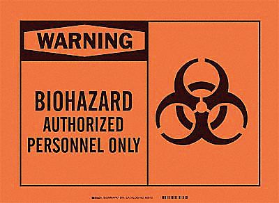Warning Biohazard Sign, 10 x 14In, BK/ORN
