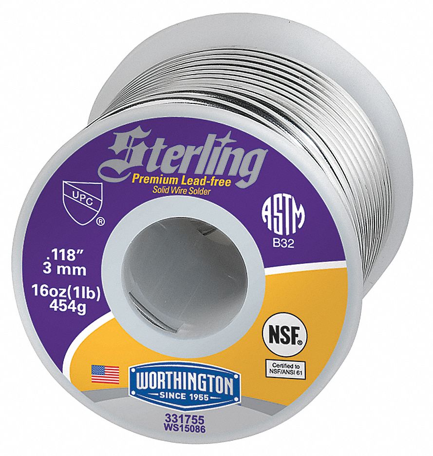 Lead Free Solder, Dia 0.118 In, 1lb