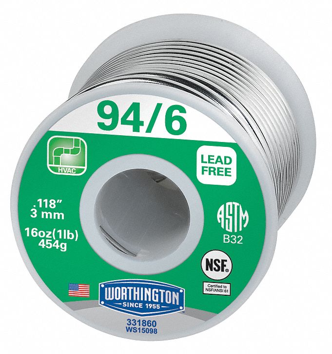 Lead Free Solder, Dia 0.118 In, 1lb