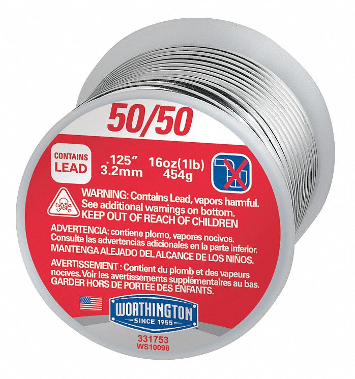 Leaded Solder, Dia 0.125 In, 1lb