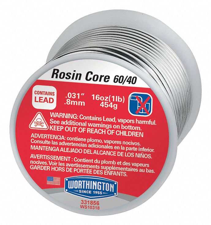 Rosin Core Solder, Dia 0.031 In, 1lb