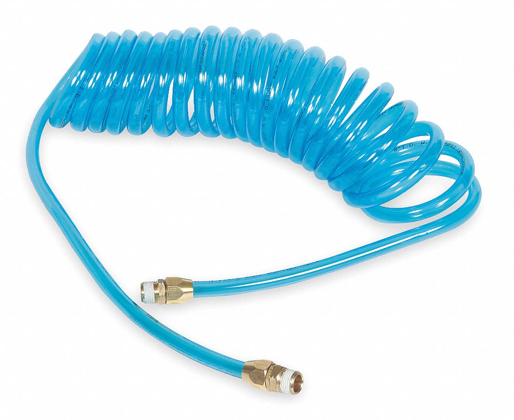 Coiled Air Hose, 3/8 In ID x 10 Ft, Poly